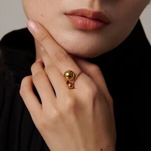 Golden Double Ball Open Ring
